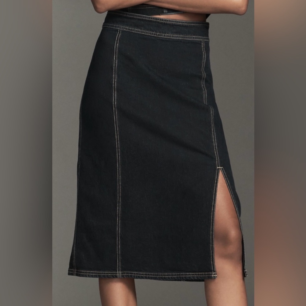 Anthropologie Pilcro Seamed Side-Slit Dark Denim Midi Skirt 12